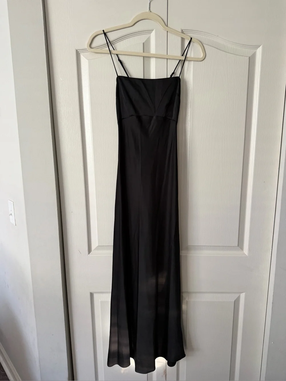 Abercrombie & Fitch Black Satin Slip Maxi Dress with Open Back